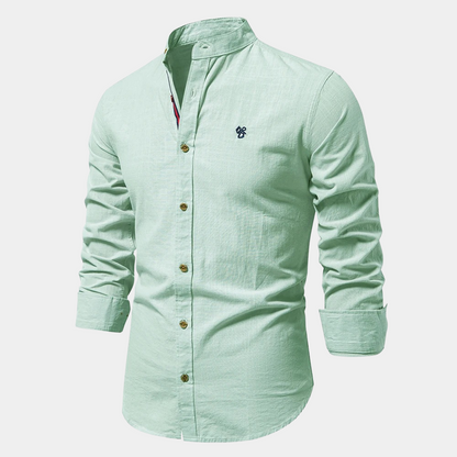 Men's Shirt – Slim Fit – Breathable Fabric – Stand Collar – Buttons with Contrast Details