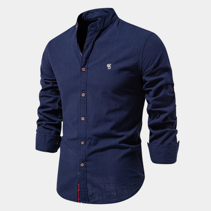 Men's Shirt – Slim Fit – Breathable Fabric – Stand Collar – Buttons with Contrast Details