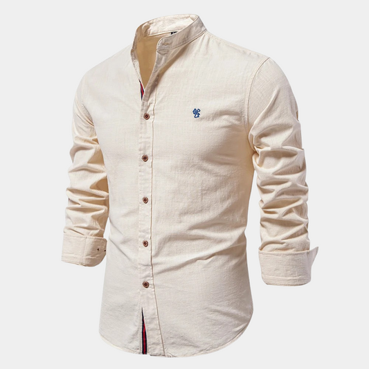 Men's Shirt – Slim Fit – Breathable Fabric – Stand Collar – Buttons with Contrast Details