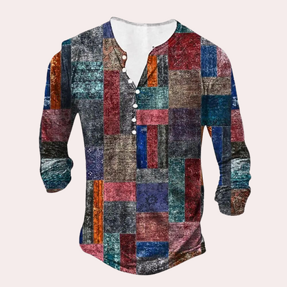 Men's Sweater – Regular Fit – Cotton Blend – Patch Look – Button Neck – Everyday Use