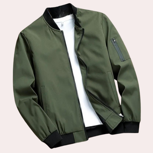 Men's Bomber Jacket – Light Fabric – Relaxed Fit – Zipper Pocket – Ribbed Edge