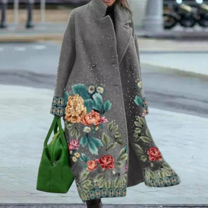 Women's Coat – Wool Blend – Oversized Fit – Full Length – Abstract Pattern – Button Front