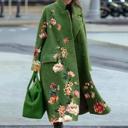 Women's Coat – Wool Blend – Oversized Fit – Full Length – Abstract Pattern – Button Front