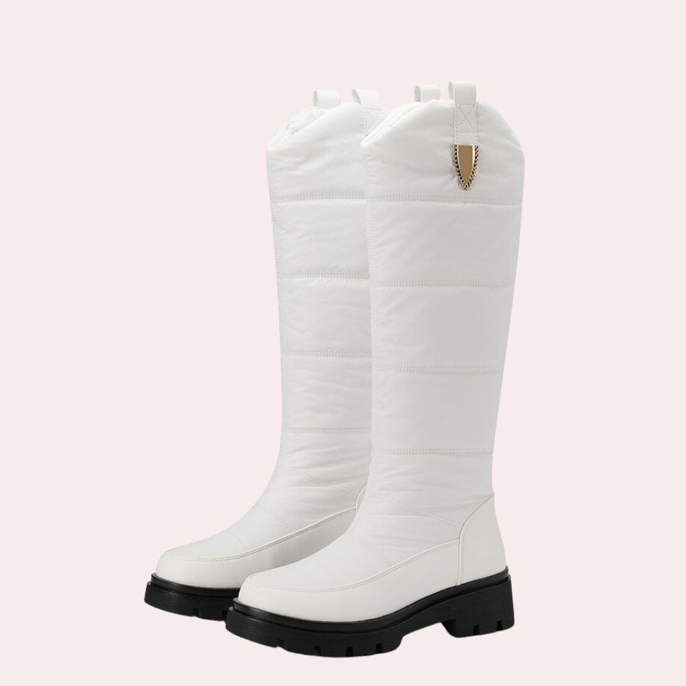 Women's knee-high boots – smooth faux leather – quilted shaft – sturdy sole