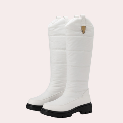 Women's knee-high boots – smooth faux leather – quilted shaft – sturdy sole