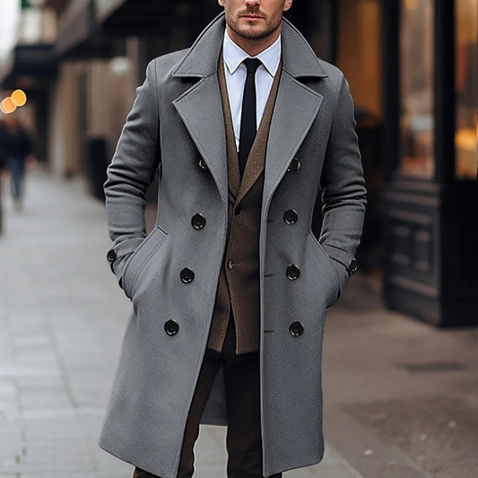 Men's Coat – Wool Blend – Tailored Fit – Double-Breasted – Knee-Length Formal