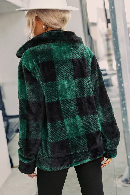 Women's Jacket - Soft and Warm - Checkered Pattern - Zipper - Relaxed Fit