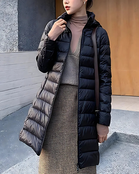 Women’s Puffer Jacket - Quilted - Lightweight - Slim Fit - Mid-Length - Hooded