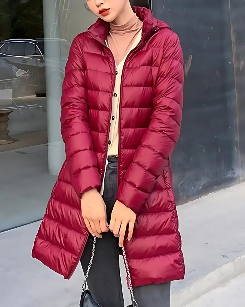 Women’s Puffer Jacket - Quilted - Lightweight - Slim Fit - Mid-Length - Hooded