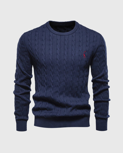 Men's Sweater – Cable Knit – Regular Fit – Ribbed Edges – Logo Detail
