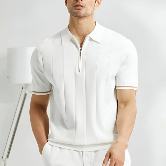 Men's Pique Shirt – Slim Fit – Zipper Collar – Soft Knit – Ribbed Edge