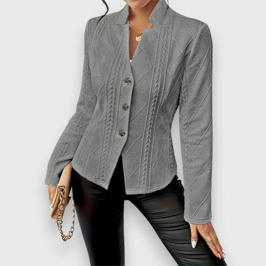 Women's Blazer Jacket – Structured Fit – Soft Knit – Textured – Hip Length – Buttons