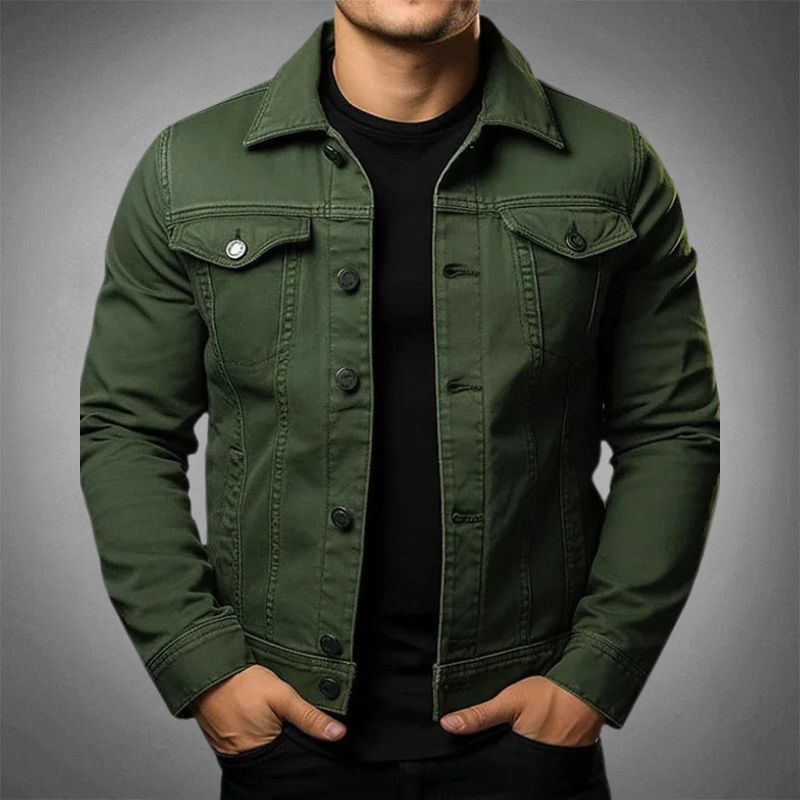 Men's Denim Jacket – Slim Fit – Breathable Textured Fabric – Button Front