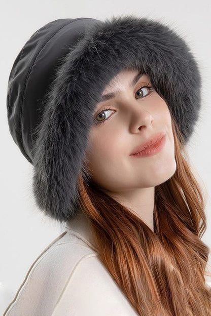 Bianca Fur Trim Bucket Hat | Solid Winter Bucket Hat