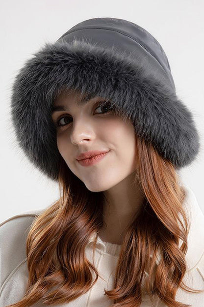Bianca Fur Trim Bucket Hat | Solid Winter Bucket Hat