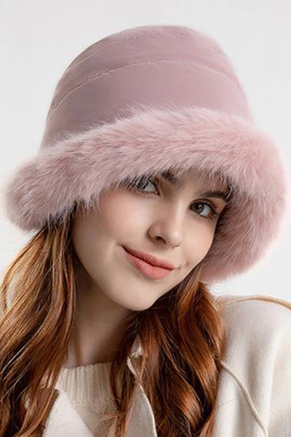 Bianca Fur Trim Bucket Hat | Solid Winter Bucket Hat