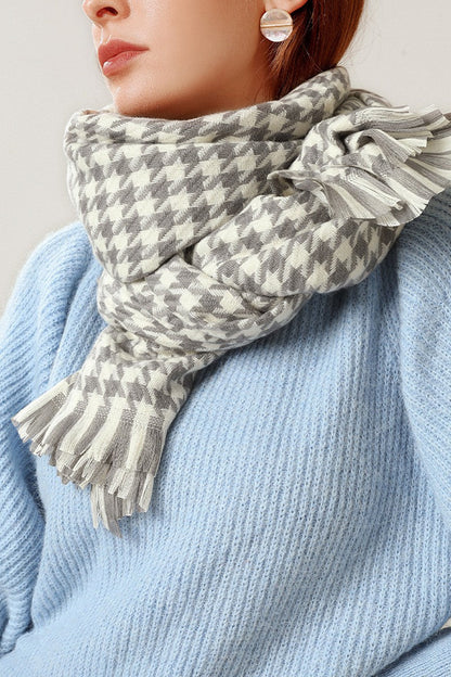 Lucia Long Scarf | Check Fringed Scarf