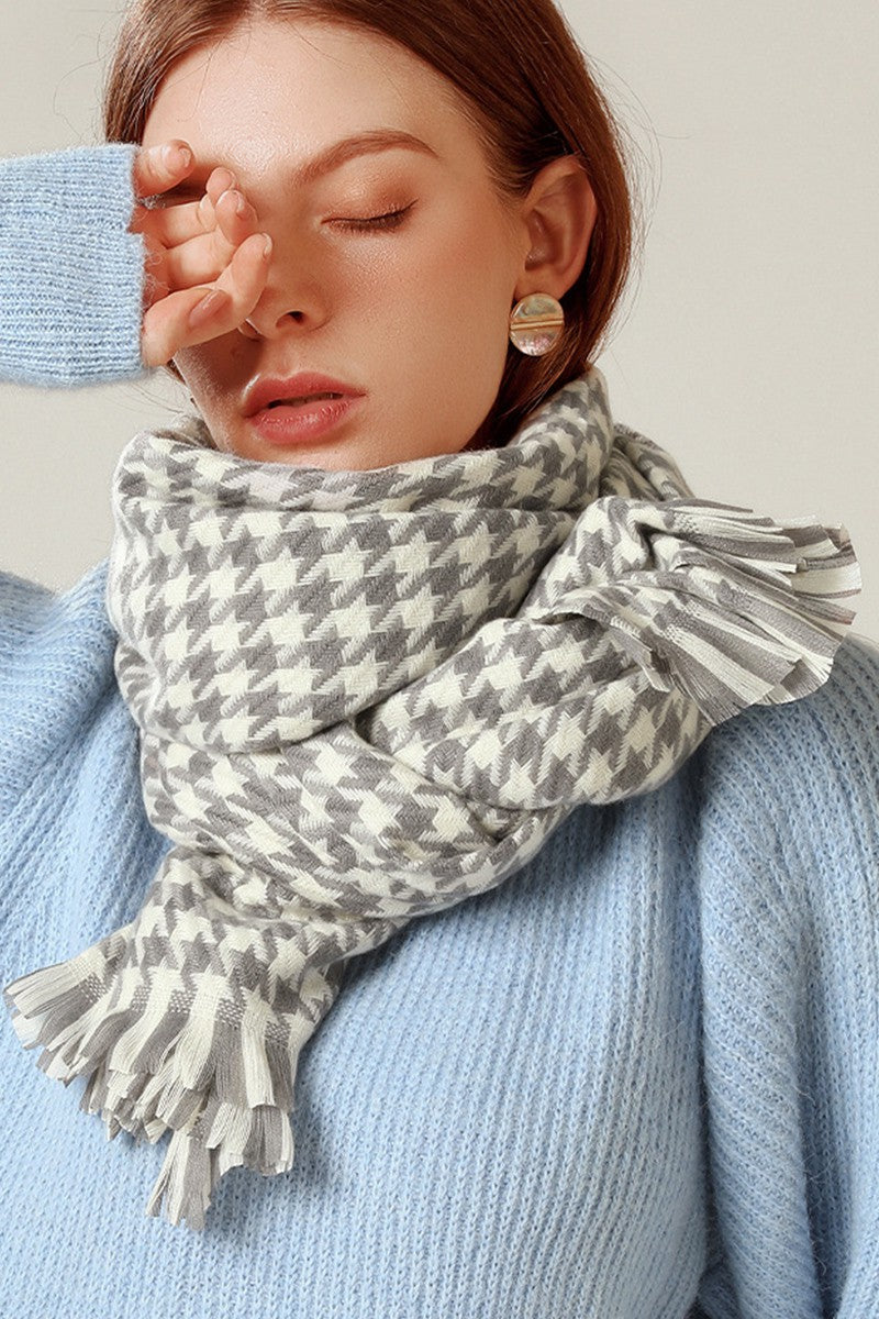 Lucia Long Scarf | Check Fringed Scarf