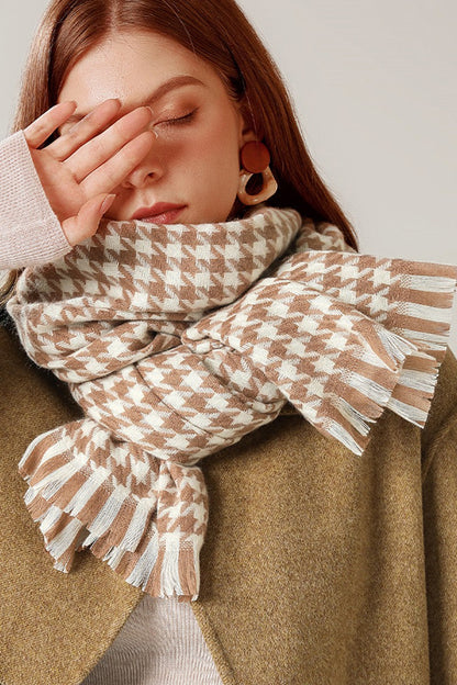Lucia Long Scarf | Check Fringed Scarf