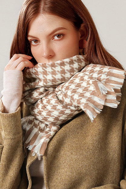Lucia Long Scarf | Check Fringed Scarf