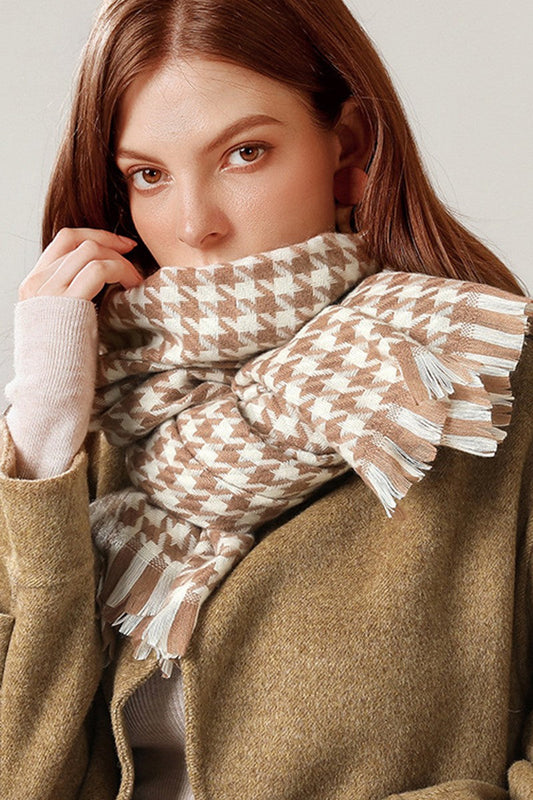 Lucia Long Scarf | Check Fringed Scarf