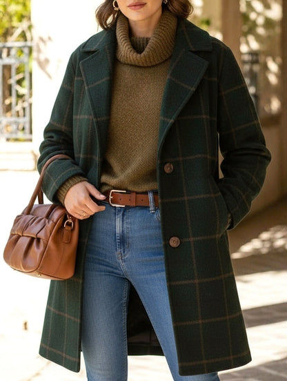 Silvia Straight Fit Coat | Plaid Mid-Length Coat