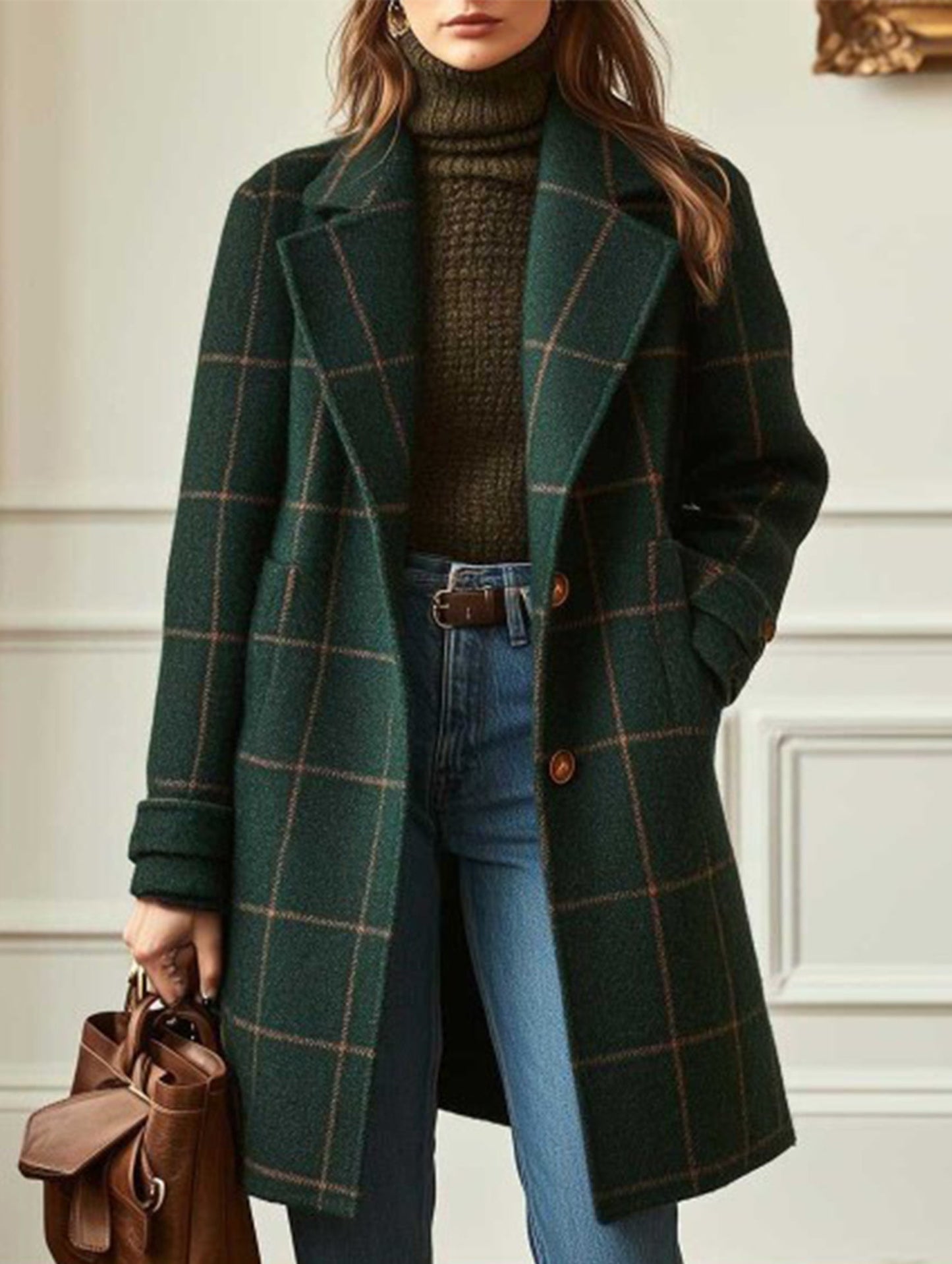 Silvia Straight Fit Coat | Plaid Mid-Length Coat