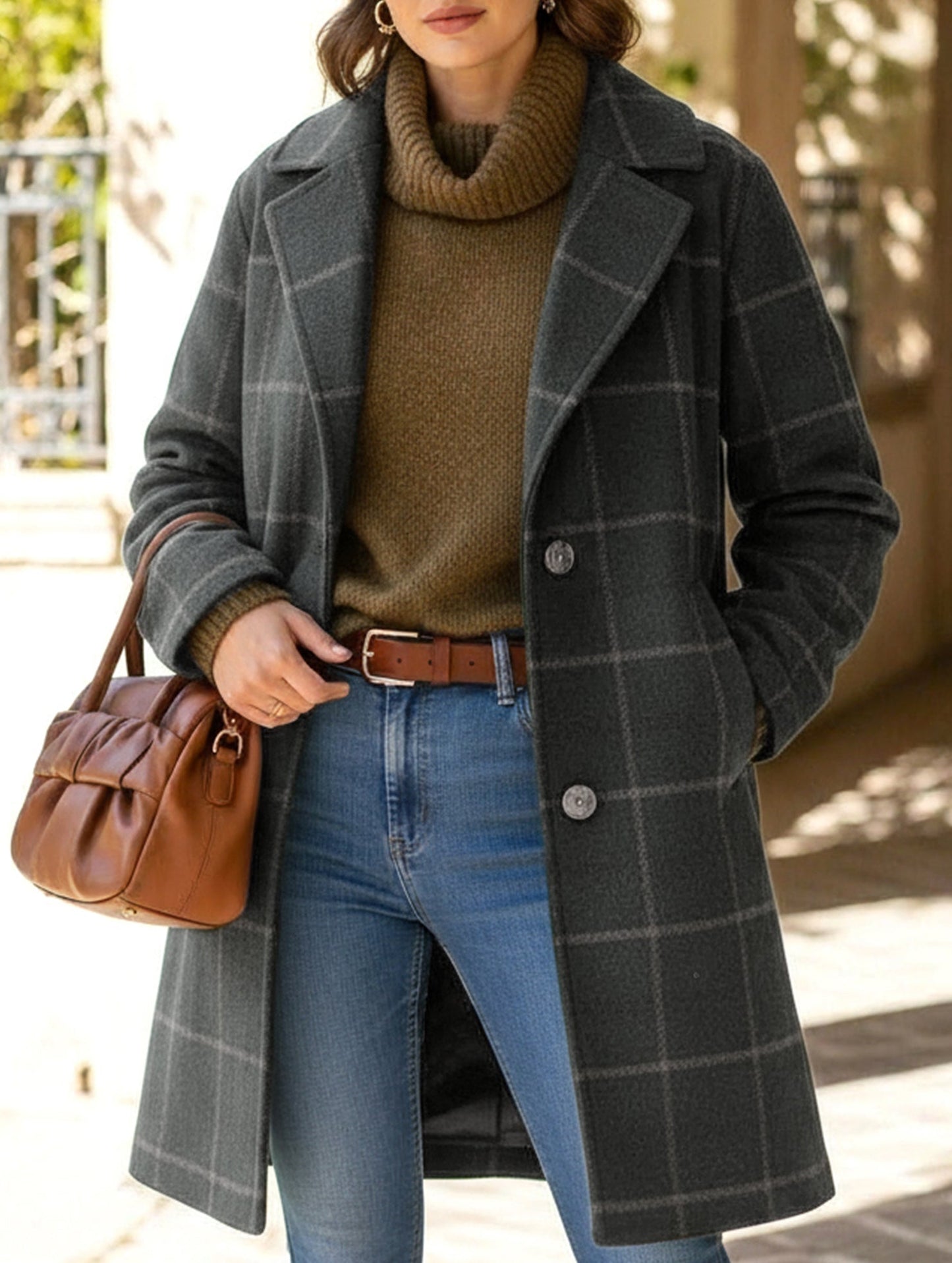 Silvia Straight Fit Coat | Plaid Mid-Length Coat