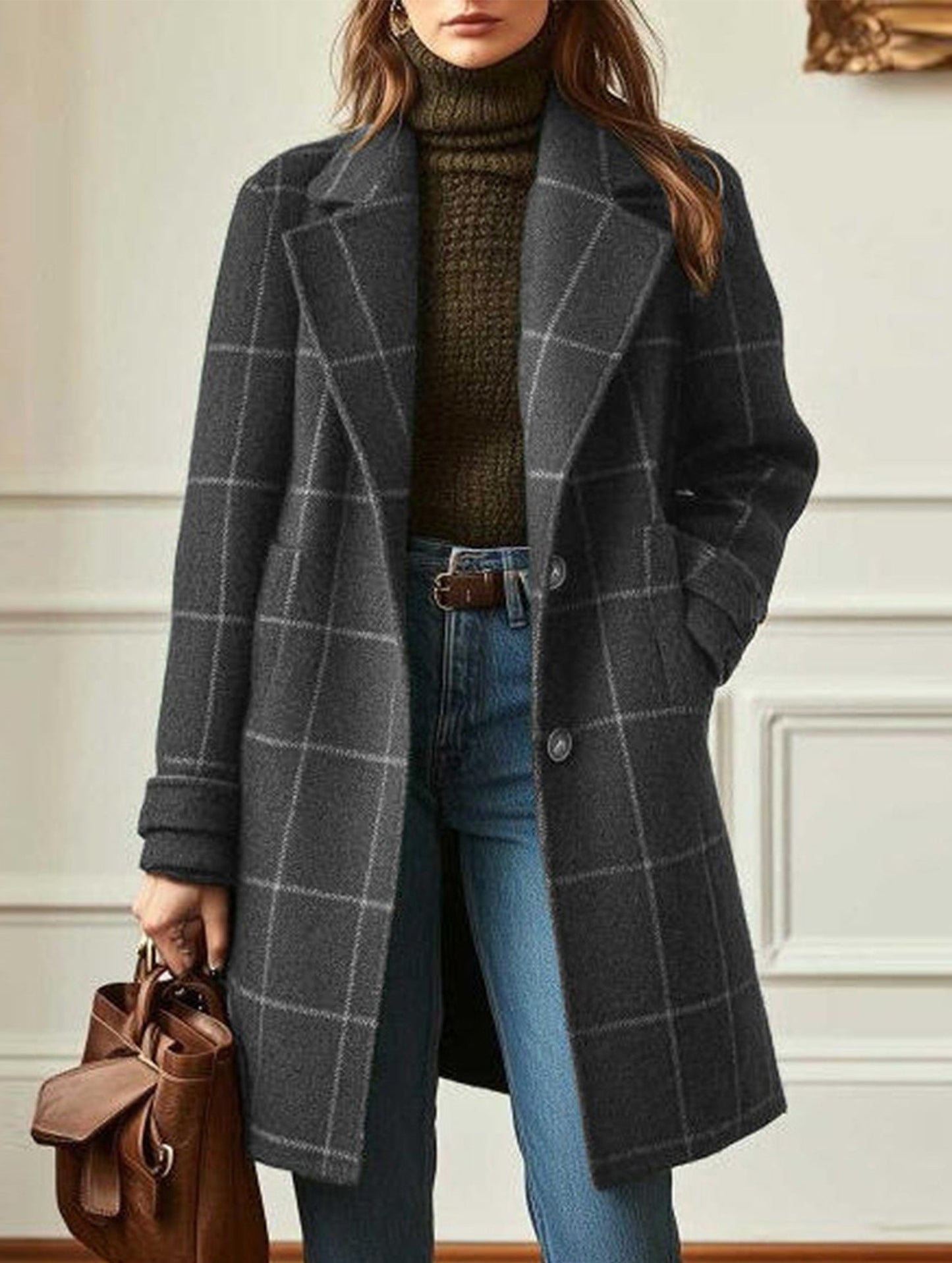 Silvia Straight Fit Coat | Plaid Mid-Length Coat