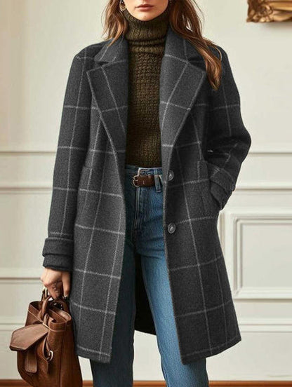 Silvia Straight Fit Coat | Plaid Mid-Length Coat