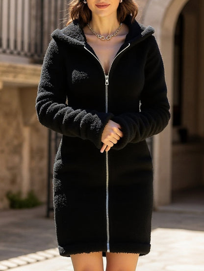 Angela Slim Fit Hoodie Dress | Zip Front, Solid Hoodie Dress