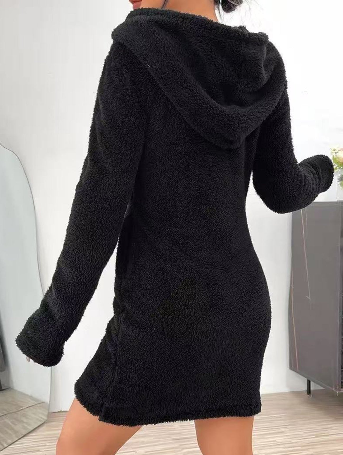 Angela Slim Fit Hoodie Dress | Zip Front, Solid Hoodie Dress