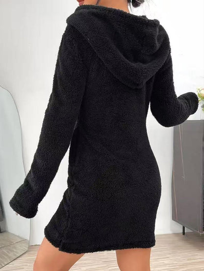 Angela Slim Fit Hoodie Dress | Zip Front, Solid Hoodie Dress