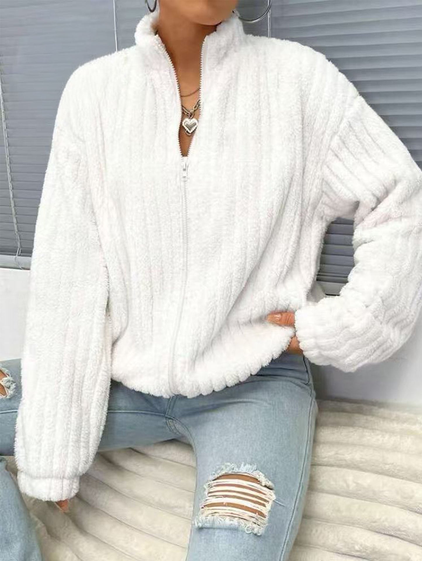 Rosa Relaxed Fit Zip-Up Cardigan | Mock Neck Cardigan