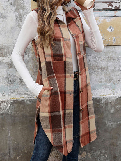 Elena Relaxed Fit Sleeveless Cardigan | Plaid Sleeveless Cardigan