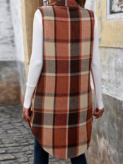 Elena Relaxed Fit Sleeveless Cardigan | Plaid Sleeveless Cardigan