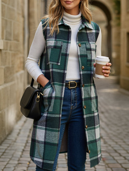 Elena Relaxed Fit Sleeveless Cardigan | Plaid Sleeveless Cardigan