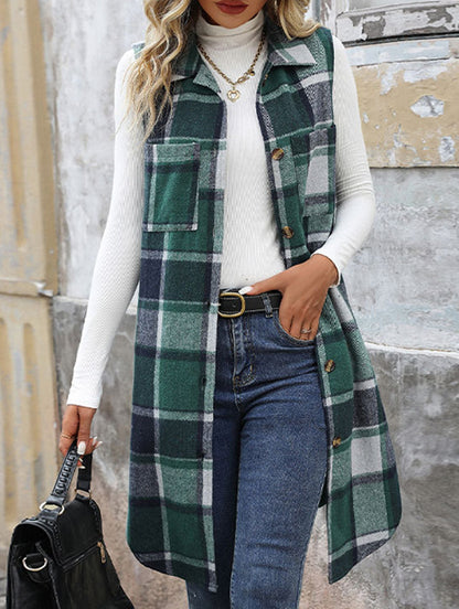 Elena Relaxed Fit Sleeveless Cardigan | Plaid Sleeveless Cardigan