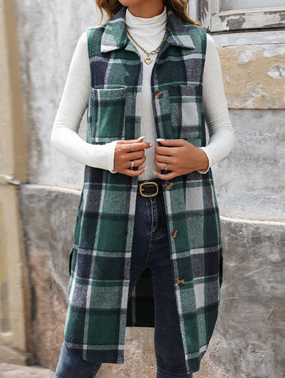Elena Relaxed Fit Sleeveless Cardigan | Plaid Sleeveless Cardigan