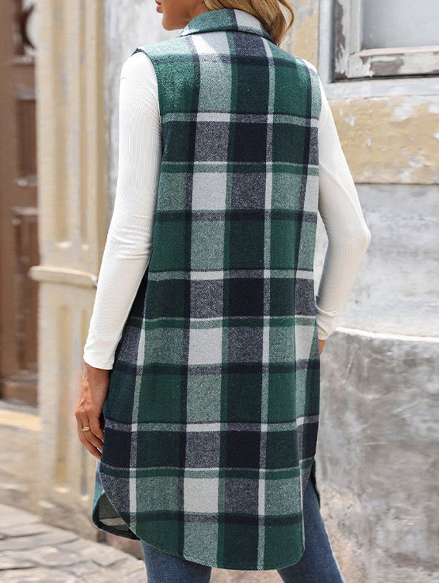 Elena Relaxed Fit Sleeveless Cardigan | Plaid Sleeveless Cardigan
