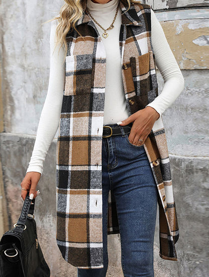 Elena Relaxed Fit Sleeveless Cardigan | Plaid Sleeveless Cardigan