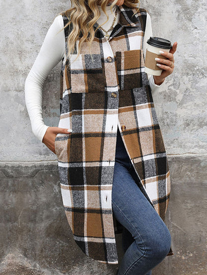 Elena Relaxed Fit Sleeveless Cardigan | Plaid Sleeveless Cardigan