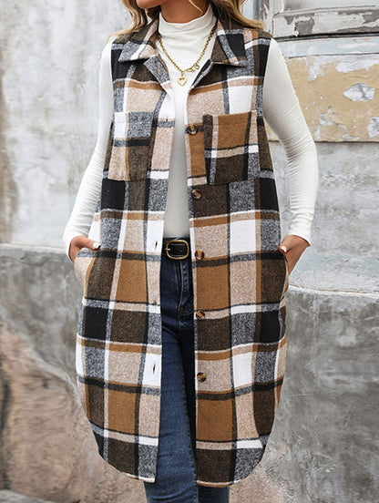 Elena Relaxed Fit Sleeveless Cardigan | Plaid Sleeveless Cardigan