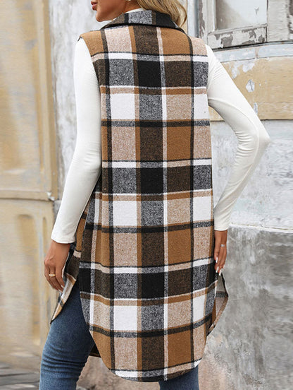 Elena Relaxed Fit Sleeveless Cardigan | Plaid Sleeveless Cardigan