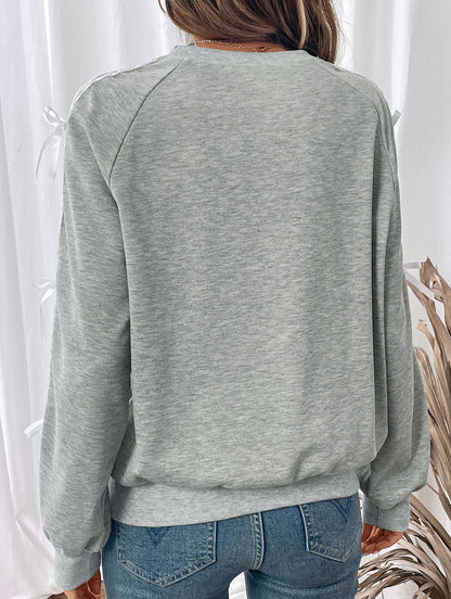 Elena Relaxed Fit Sweatshirt | Lace Panel, Bow Details Sweatshirt