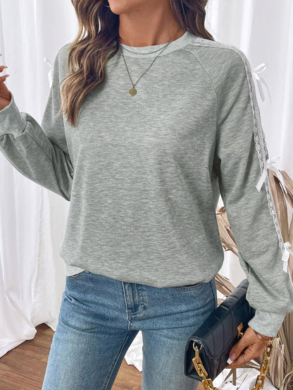 Elena Relaxed Fit Sweatshirt | Lace Panel, Bow Details Sweatshirt