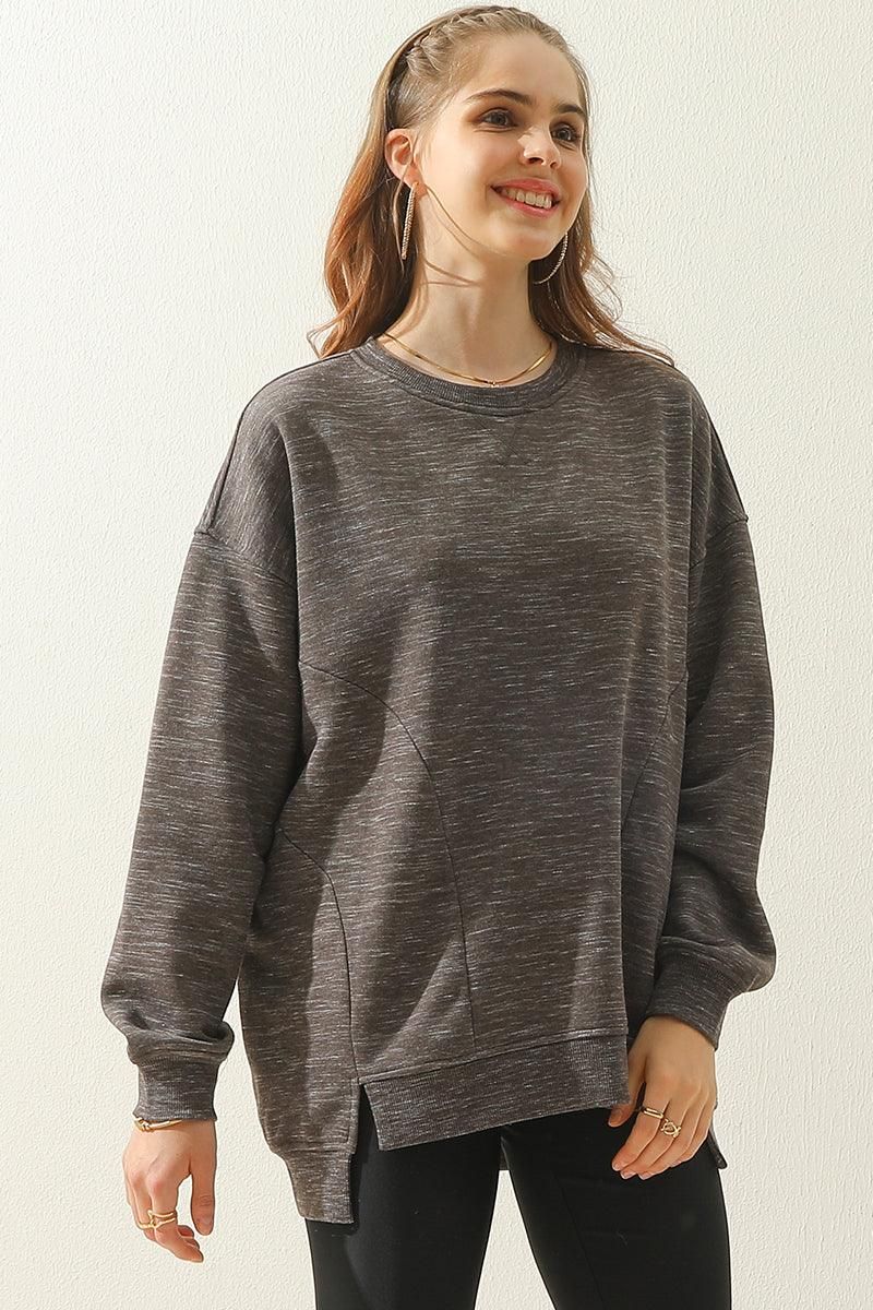 Anna Oversized Sweatshirt | Crewneck, Side Slit Sweatshirt