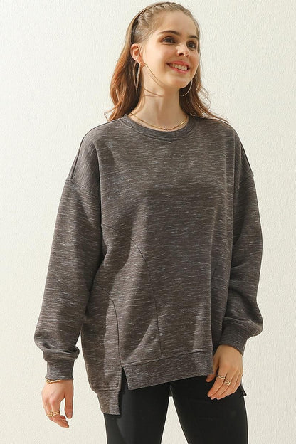 Anna Oversized Sweatshirt | Crewneck, Side Slit Sweatshirt