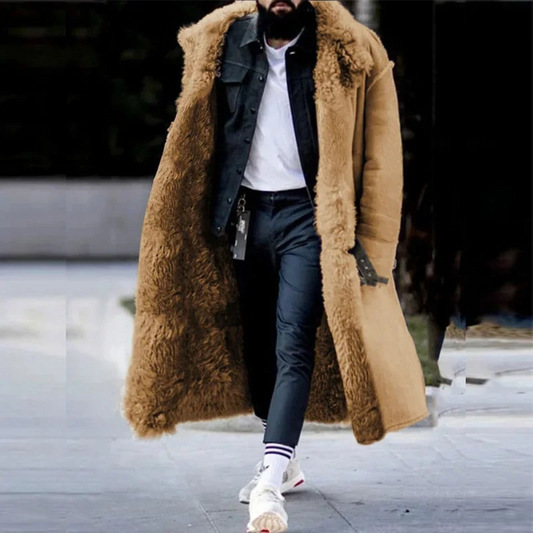 Men's Long Coat – Oversized Fit – Hood – Wool Blend – Fur Lined – Toggle Details