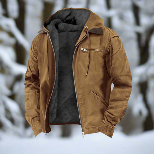 Men's Winter Jacket - Warm Lined - Hood with Drawstring - Waterproof with Multiple Pockets